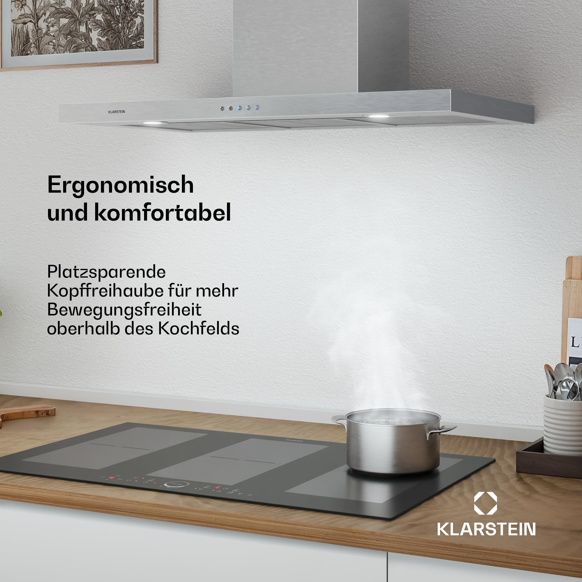 Klarstein Limelight Dunstabzugshaube - Edelstahl Wandhaube, Abzugshaube mit 3 Leistungsstufen, 600 m³/h, Digitalanzeige, LED-Beleuchtung, 64 dB, 90 cm Breite, silber