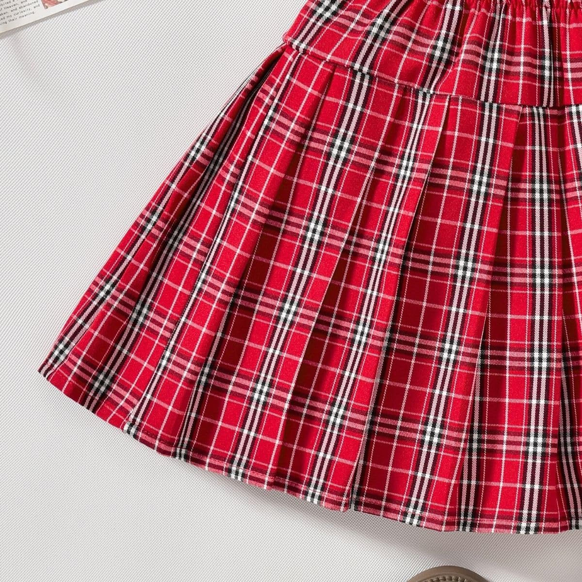 Girls Button Down Vest Long Sleeve Shirt Plaid Pleated Skirt Set Size 6-12