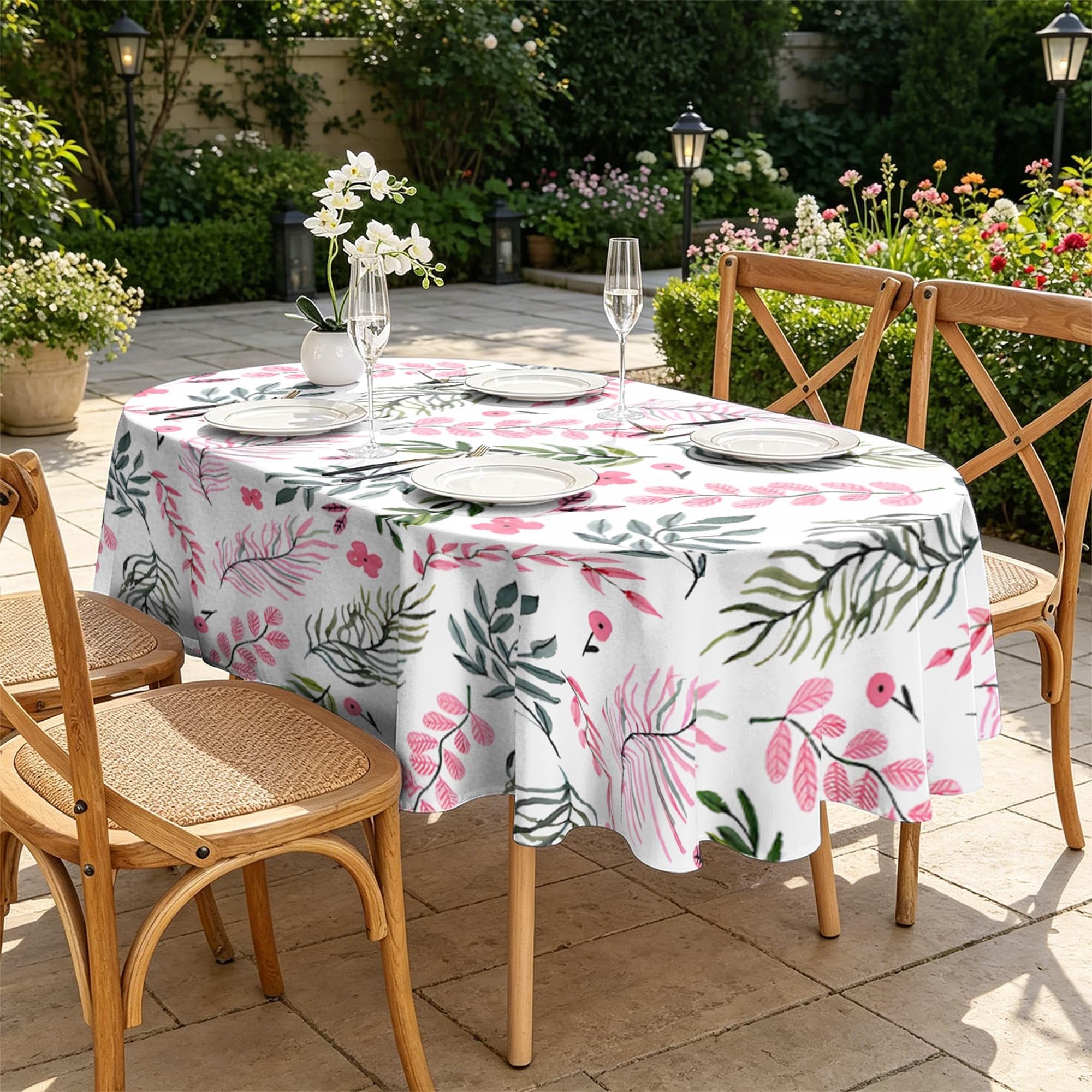 Feuilles Et Fleurs Nappe Ovale 160x200 cm Feuillage Printanier, Nappe de Table Motif Botanique en Polyester, Nappe en Tissu Imperméable et Anti-Tache, pour Cuisine, Salle à Manger, Jardin - S-79