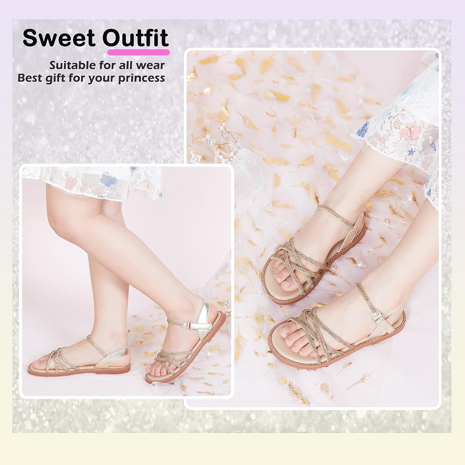 Toddler Flower Girl Sandals - Girl Summer Dress Shoes Toddler Little Kid Wedding Party - Image 2