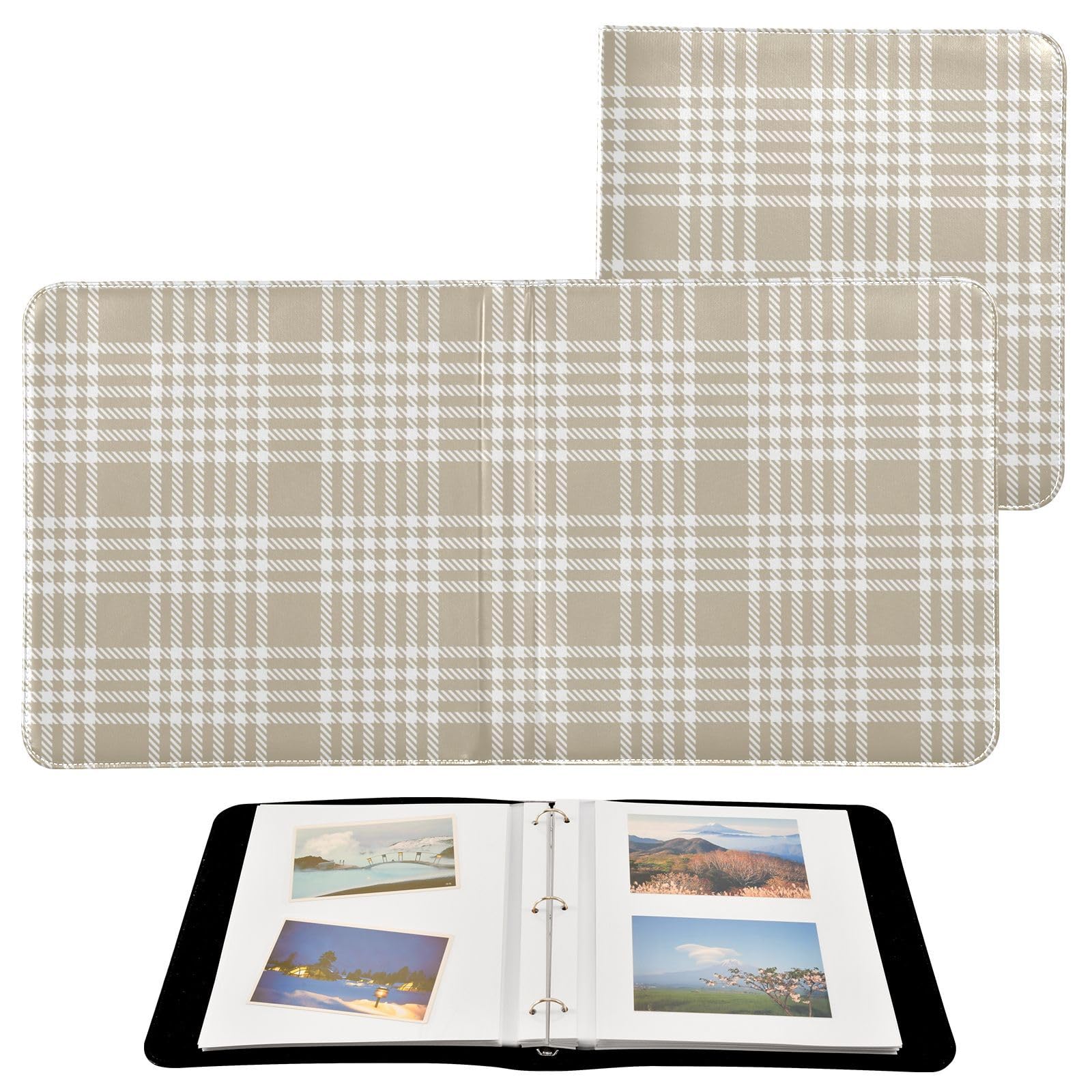 Álbumes de fotos con patrón de tartán marrón topo para fotos, estanterías, álbumes de fotos, álbumes de fotos, autoadhesivos, 6 x 8 pulgadas