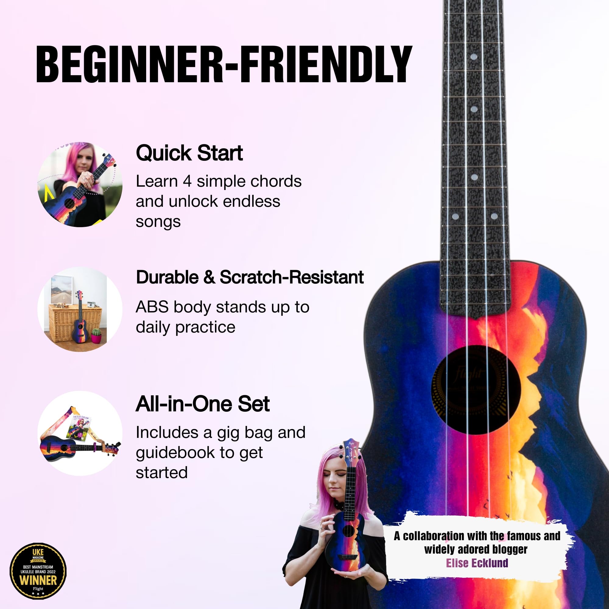 Flight Elise Ecklund Signature Sunset Travel Ukulele - Sopran