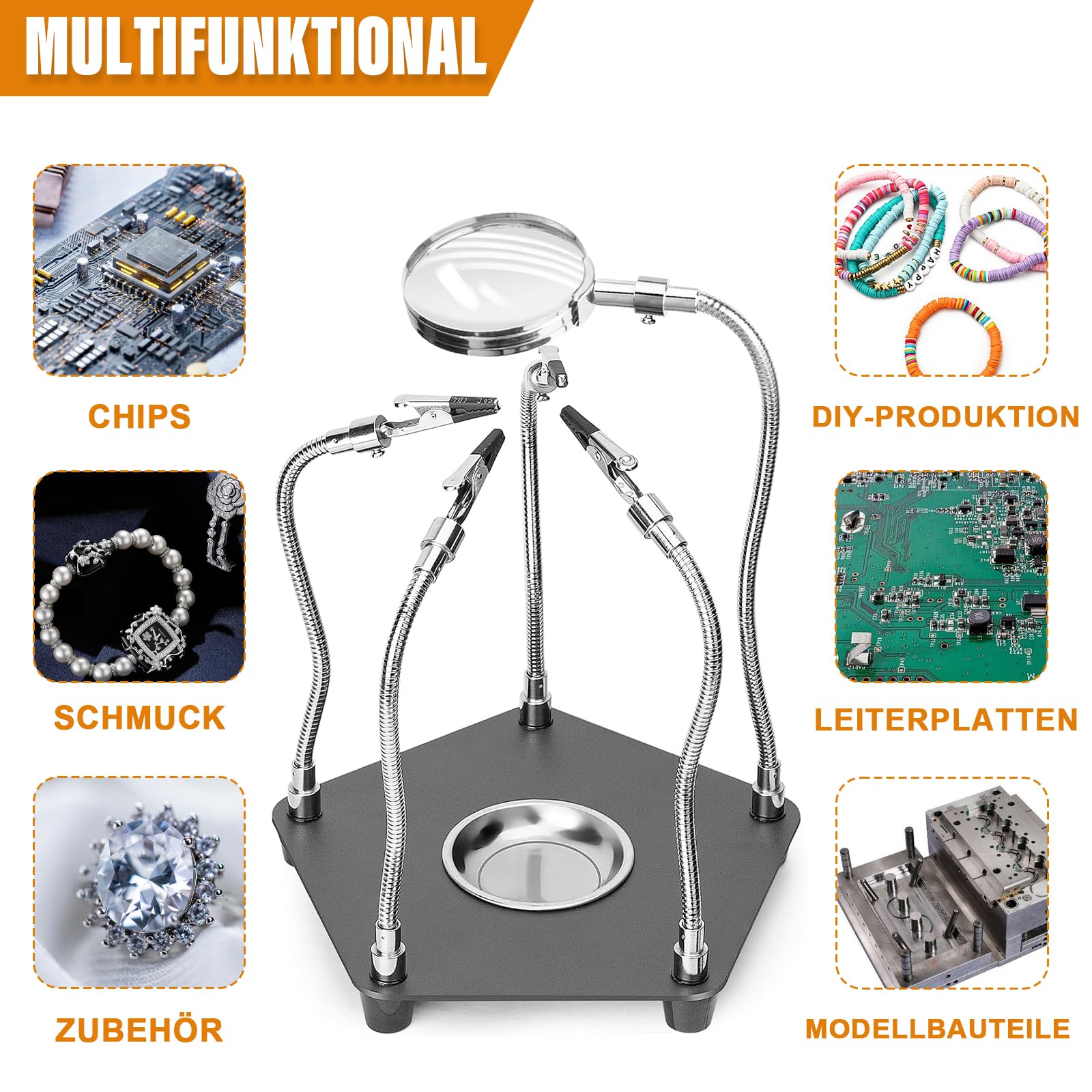 Troisieme Main avec 4 Bras Flexibles, 3eme Main Soudure Electronique pour Réparation Électronique, Soudure, Artisanat, Bijoux et Modelisme, Troisieme Main Soudure