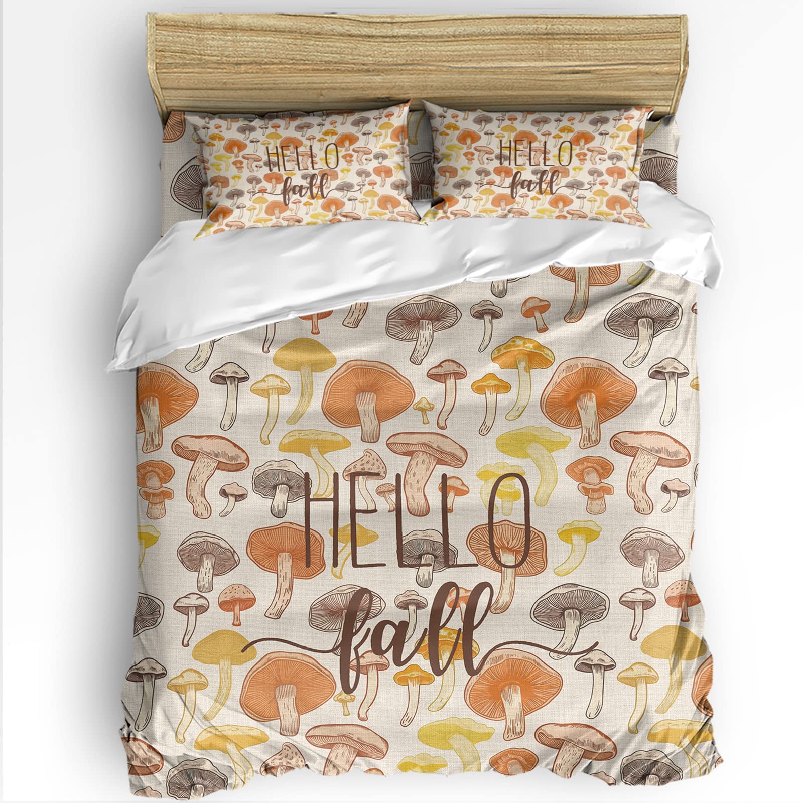 Mushroom Leaves Duvet Cover Set Twin Size Microfiber Soft Comforter Quilt Duvet Patterned Bed Duvet Cover with Flat