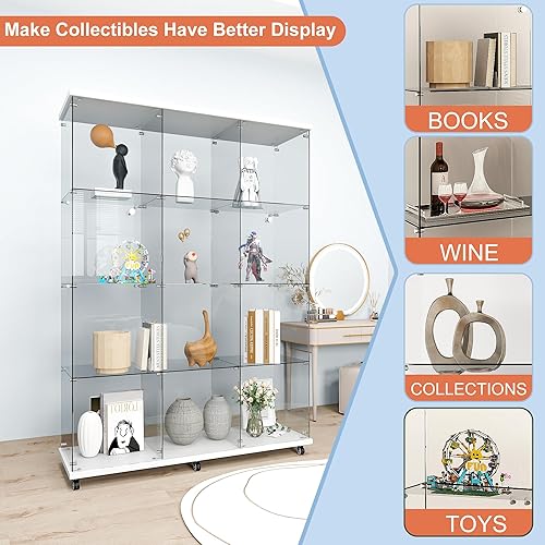 Miniatura 46 de FANYUSHOW Vitrina de cristal templado con 4 estantes con cerradura de seguridad, estante de exhibición de 0.197 in para sala de Blanco,Negro