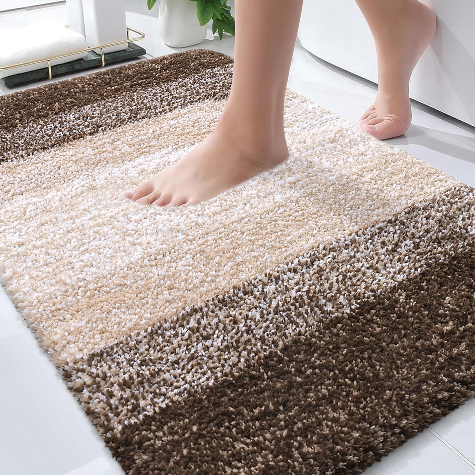 OLANLY Bathroom Rugs Mat 30x20, Extra Soft Absorbent Microfiber Bath Rugs | Light Brown, Non-Slip Quick-Drying Rubber Backing, Washable Plush Bath Mat for Floor, Tub and Shower, Home Decor Accessories