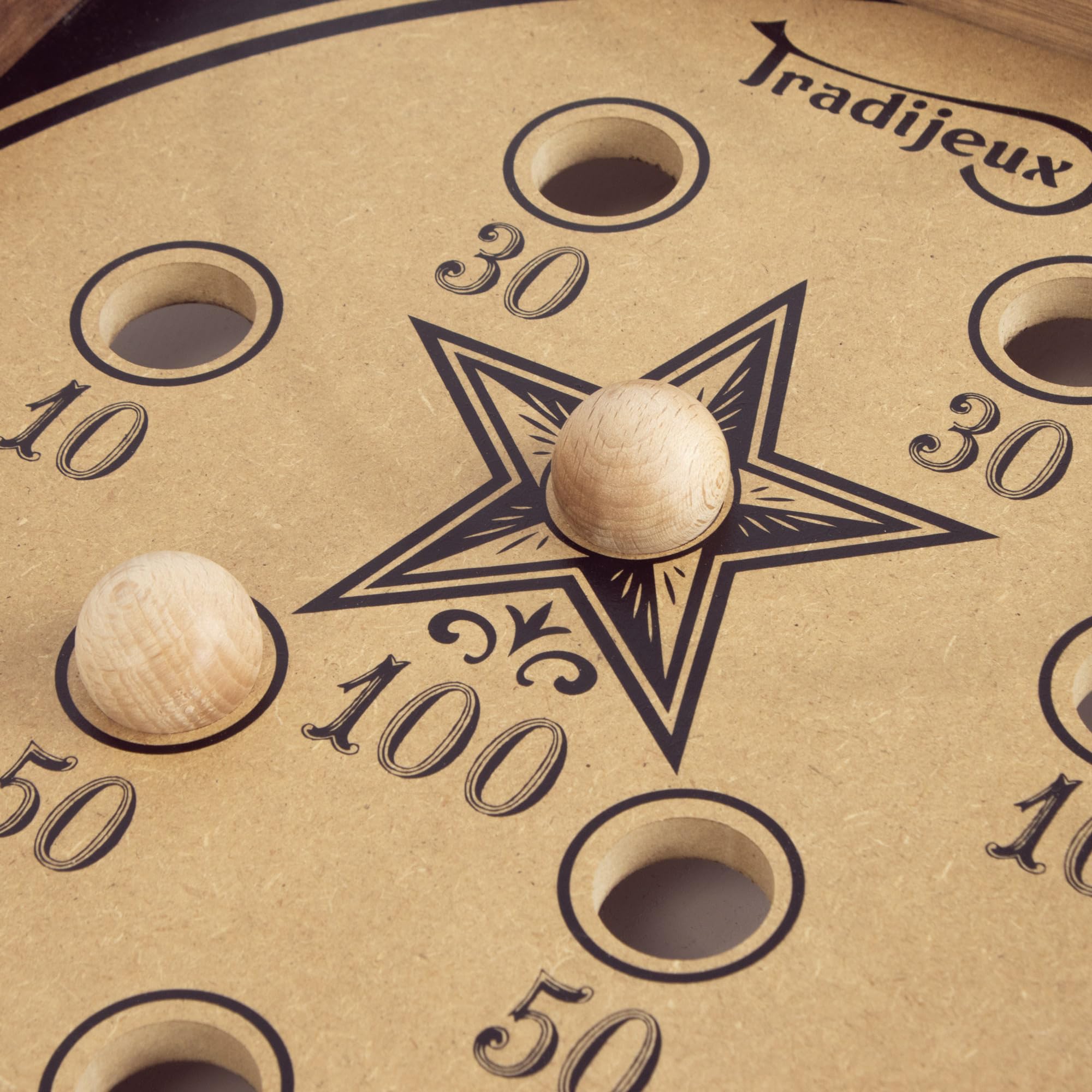 Billard Japonais Collector en Bois Fabriqué en France - Jeu d'Adresse Familial 102 x 34,5 cm - 6 Billes Bois, Cale et Règle Incluses - Jeu Traditionnel Sérigraphié