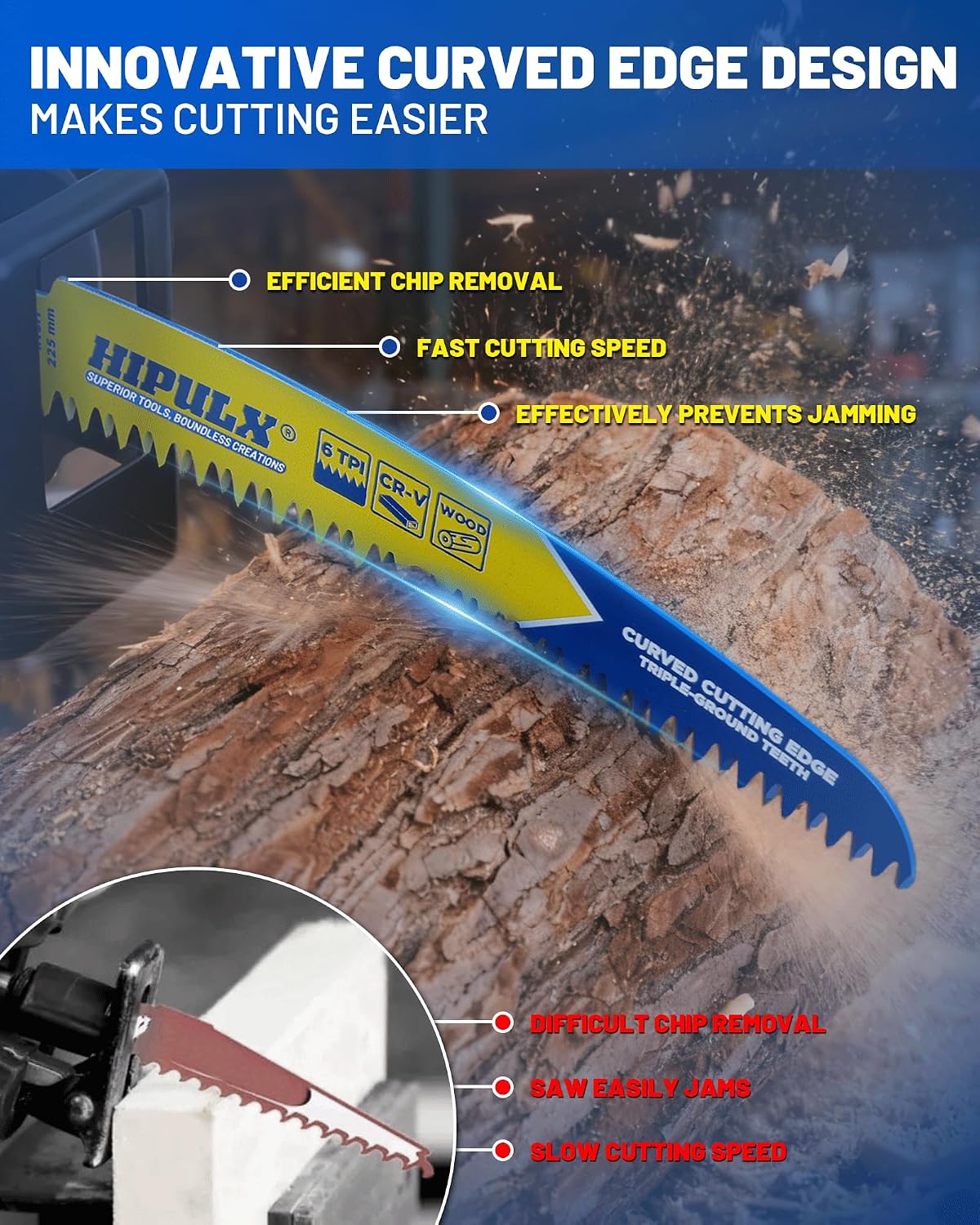 9-Inch Japanese Teeth Reciprocating Saw Blades, 6 TPI Curved Cutting Edge Sawzall Pruning Blade for Wood Cutting, Curved & Triple-Ground Teeth Design for Fast, Smooth Cuts for Trimming (3 PCS)