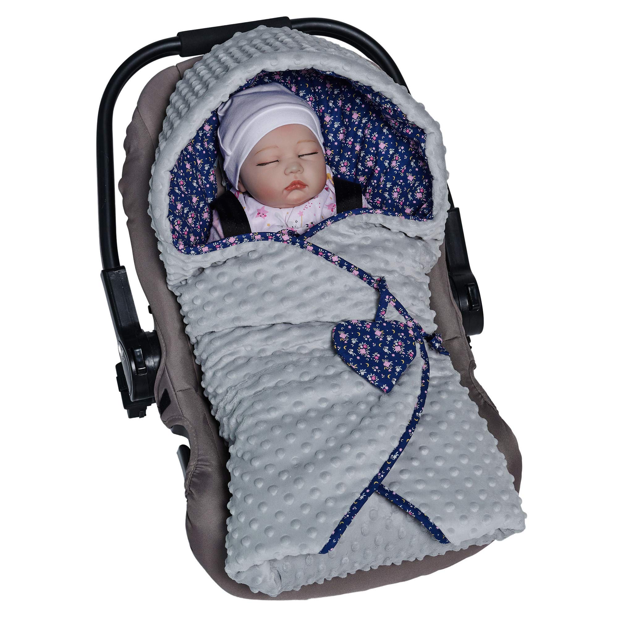 Sevira Kids - Manta envolvente reversible y multiusos, FLORE, azul, 80 cm x 80 cm