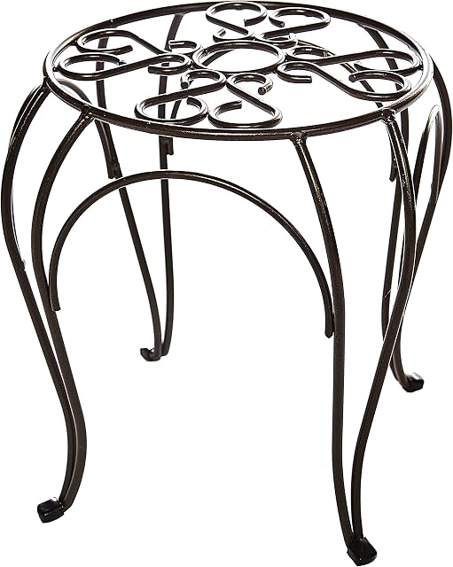 RUDDINGS WOOD 38cm High Scrolled Metal Tall Raised Plant Pot Stand Garden Patio Flower Container Display Holder Rack Shelf