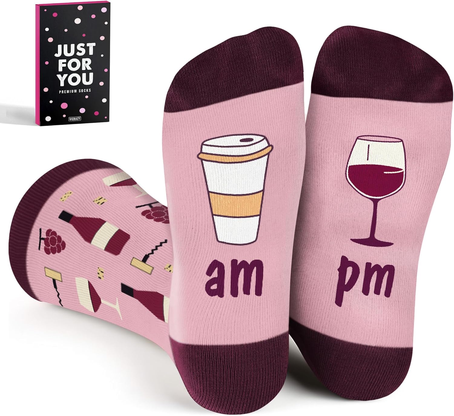 VICRAZY Wine Gifts for Men, Women - Funny Socks - Gifts for Lovers - Stuff, Stocking Stuffers