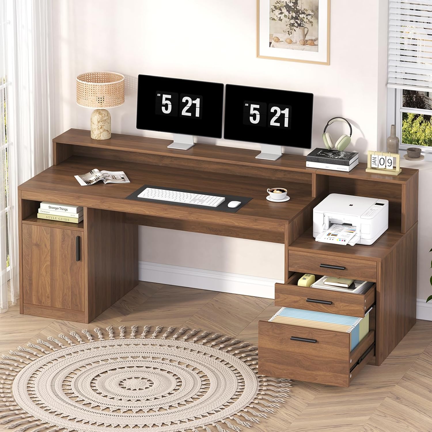 Amazon.com: YOMILUVE Computer Desk with 3 Drawers & Storage Shelves, 65 ...