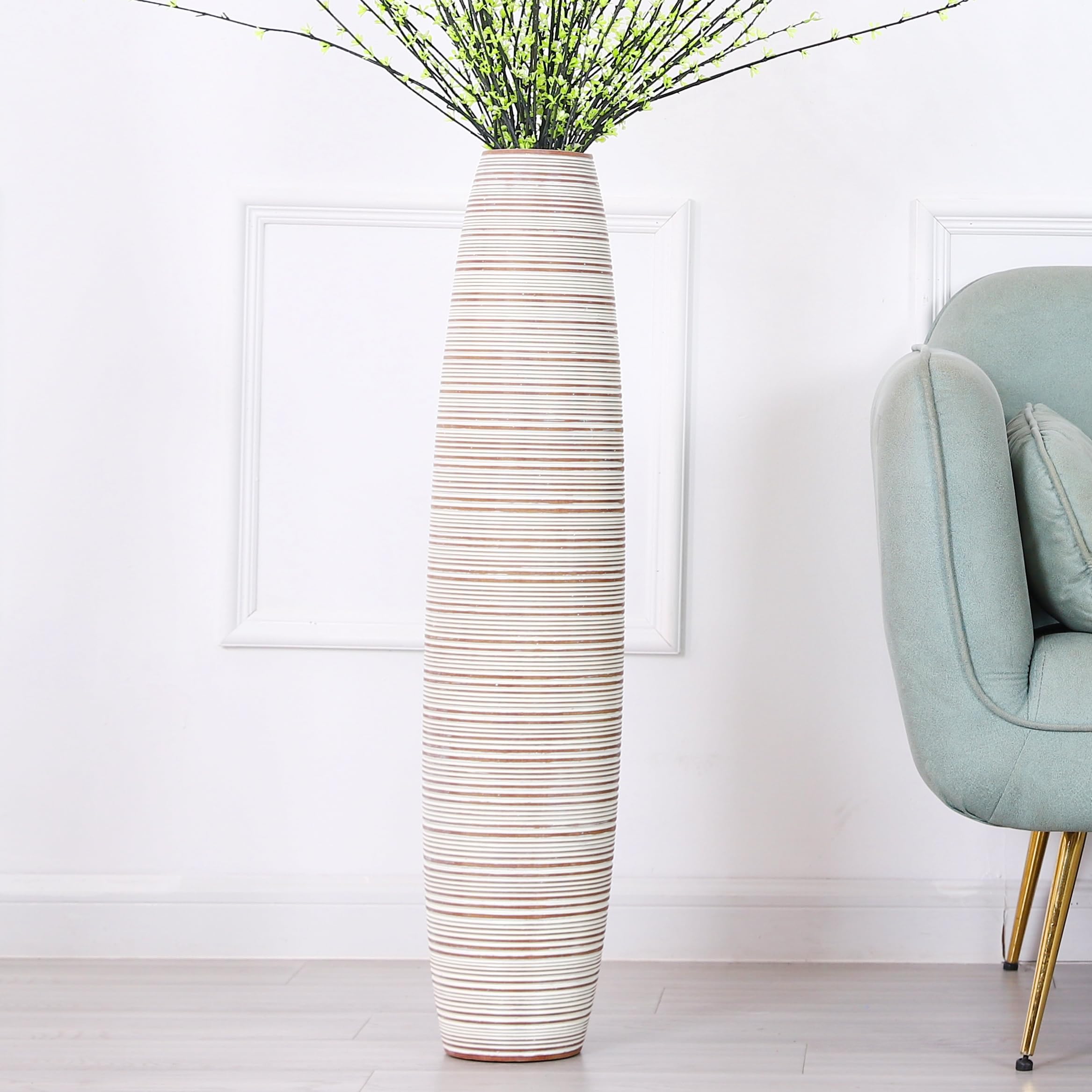 Leewadee Tall Floor Vase 85 cm - Polyresin Decor Vase for Living Room, Pampas Grass & Dried Flowers