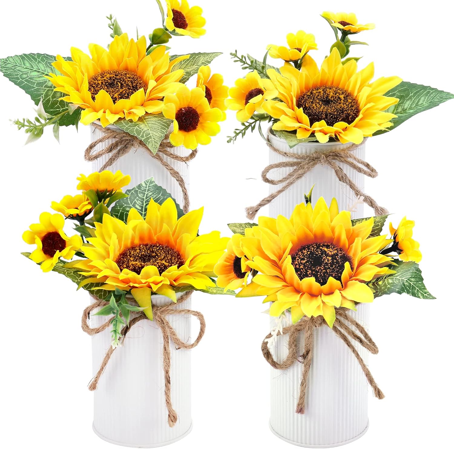 Omldggr 4 Pack Artificial Sunflowers with Leaves, Stems and