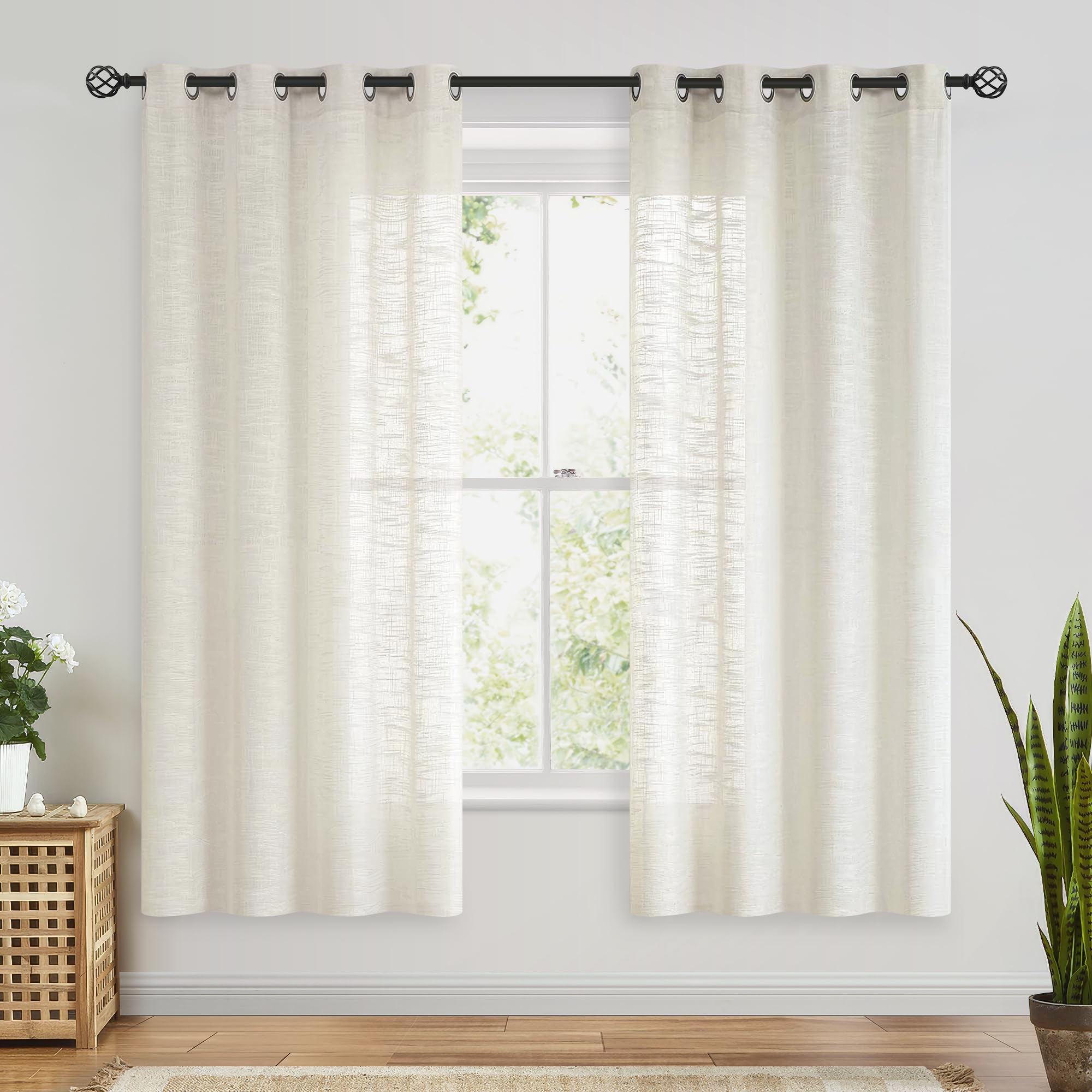 Fmfunctex Natural Semi-Sheer Curtains for Living Room Rich Linen Textured Look Window Curtain Draperies 52”w x63”L 2 Panels Grommet Top - Image 2