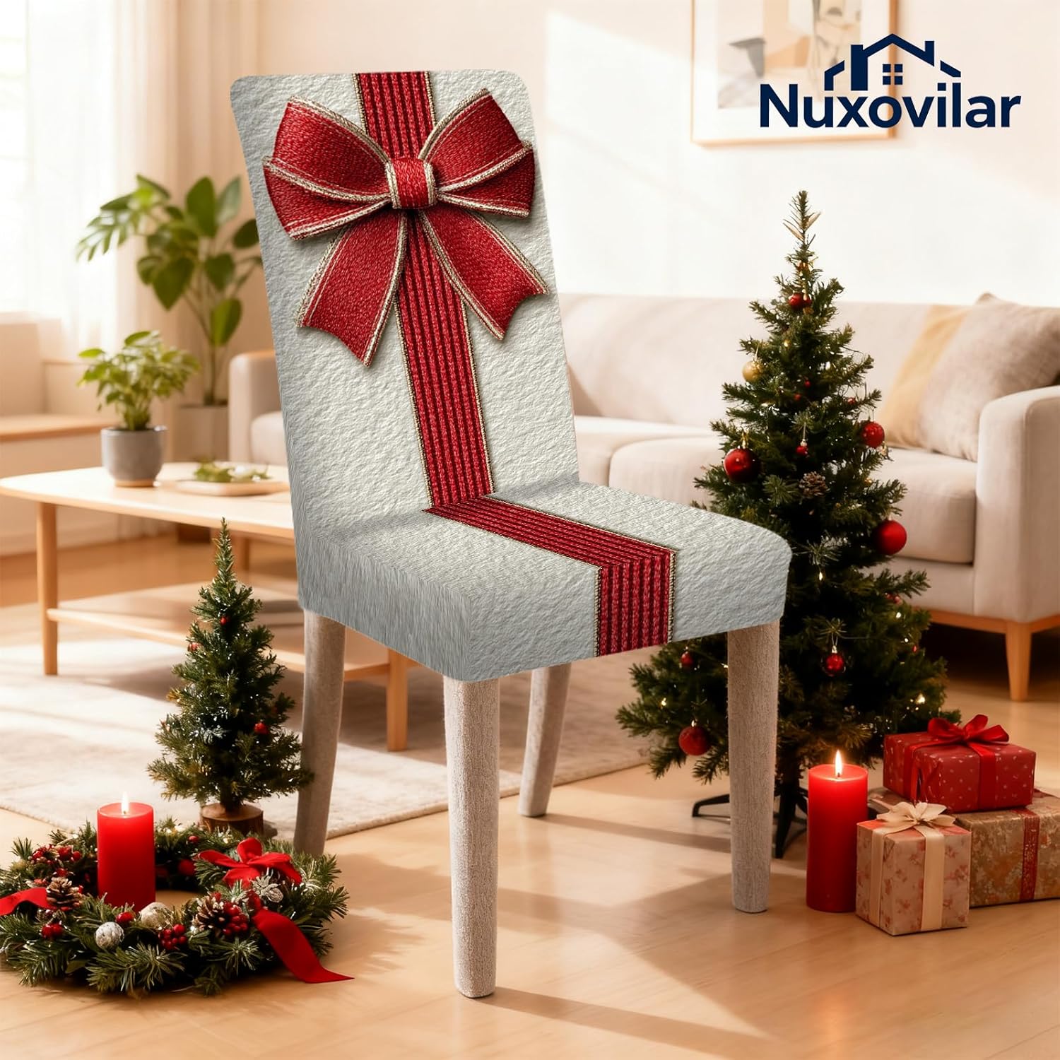Nuxovilar Red Bow Stretch Chair Covers 23.6x70 Inches - Dining Chair Slipcovers Set of 6, Elegant Decor for Party Tables, Formal Meals & Daily Use