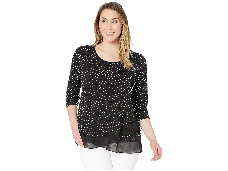 

Karen Kane Plus Plus Size 3/4 Sleeve Sheer Hem Top (Dot Print) Women's Clothing, White
