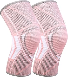 Rodillera de Compresión para Rodilla, 1 pieza, con tiras de silicona antideslizantes, elástica, para hombres y mujeres, para artritis, ACL, menisco, deporte, fitness, correr, color rosa, XL