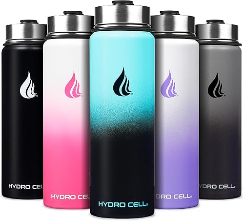 HYDRO CELL - Botella de agua aislada y deportiva de acero inoxidable con pajilla, termo para bebidas frías y calientes con tapa de rosca, a prueba