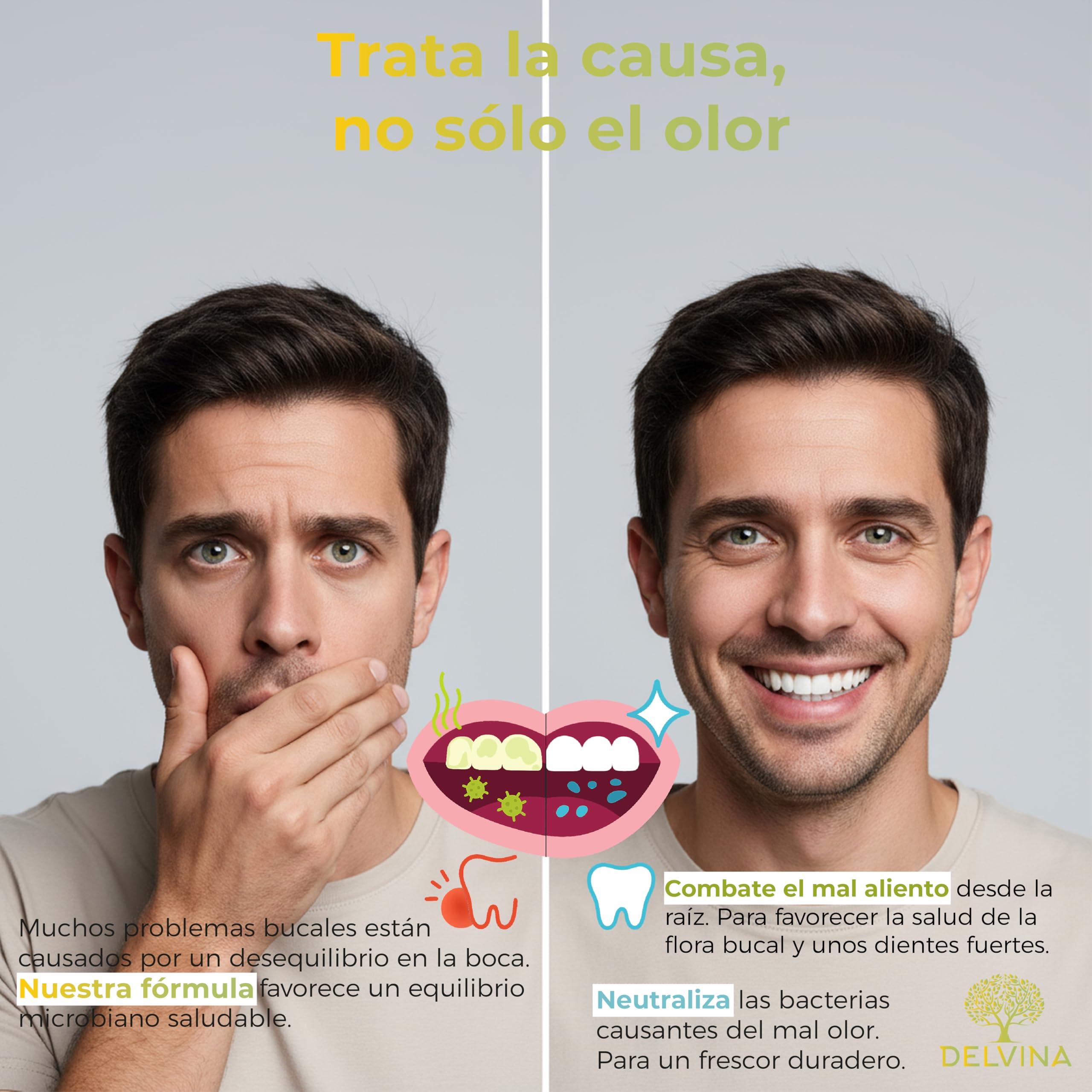 Combate el mal aliento - 90 pastillas para la higiene bucal sin enjuague bucal ni limpiador lingual - Aliento fresco - Cultivos bacterianos con vitamina D3 contra el mal aliento, limón