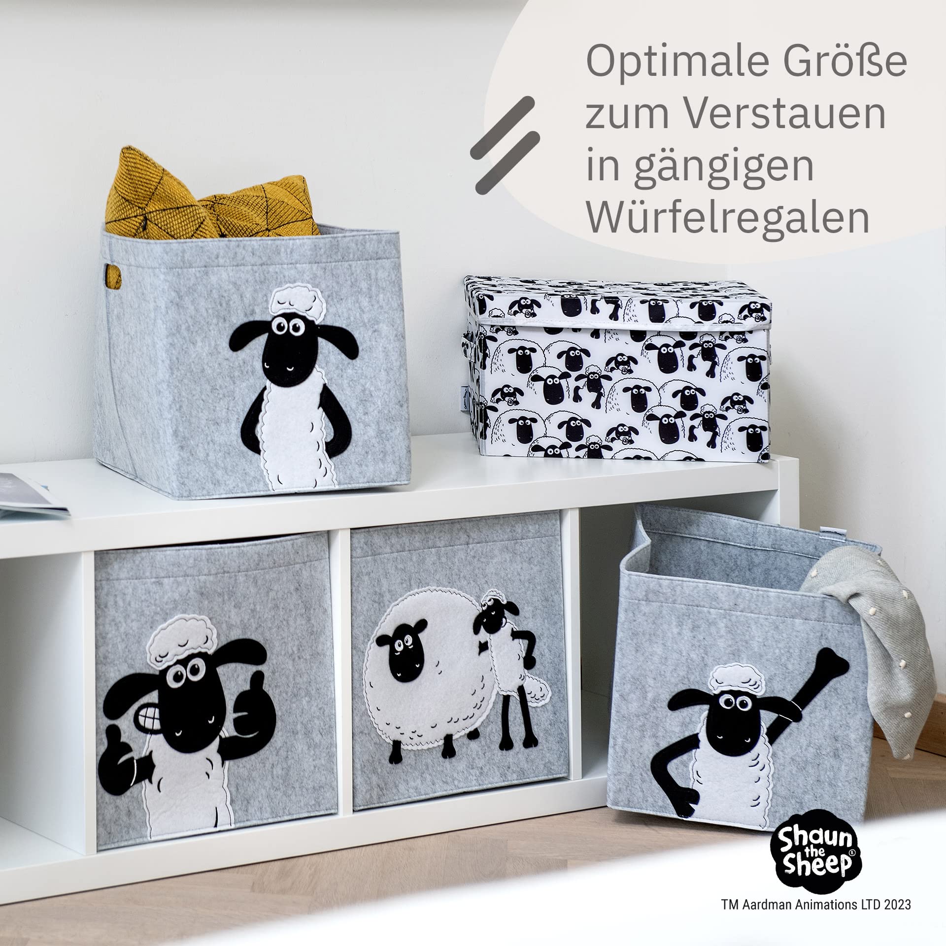 meets Shaun das Schaf Aufbewahrungsbox für Kinder – Filz-Box mit dem kultigen Schaf zum Verstauen von Spielzeug – 30 x 30 x 30 cm passend für klassische Würfelregale