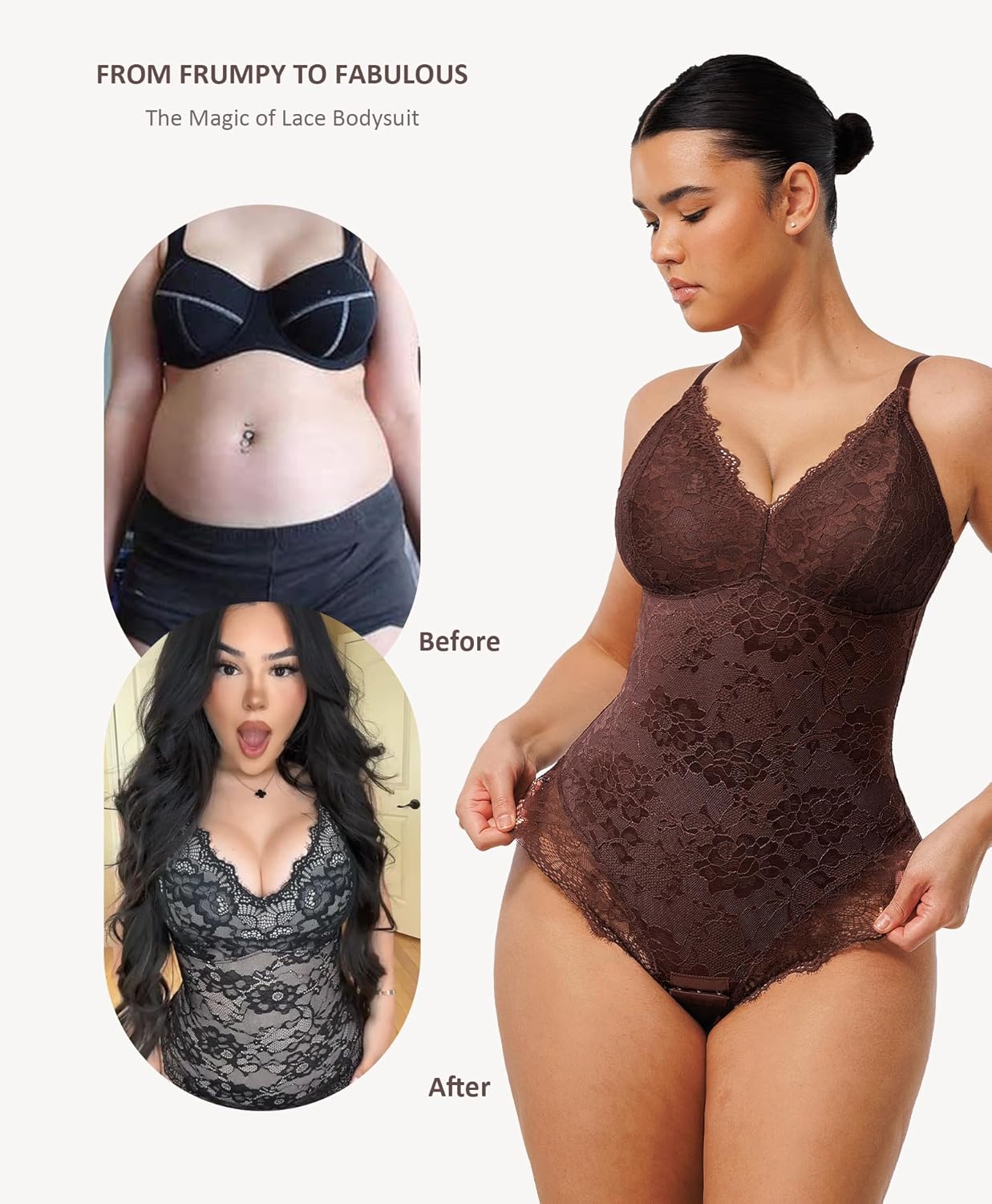 FeelinGirl Shapewear Bodysuits for Women Lace Shapewear Tummy Control V-Neck Sleeveless Bodysuit Tops Jumpsuit - Image 4