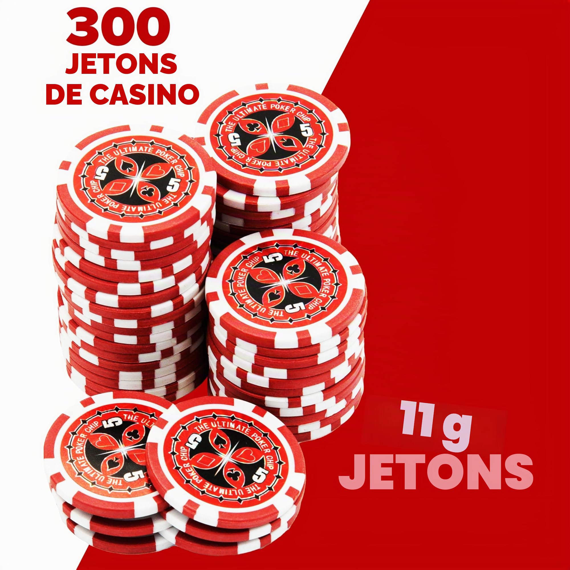 Kyto Mallette de poker 300 pièces – Idéal pour Texas Holdem – Avec valise, jetons de poker, cartes de poker et tapis de poker – Jeu de poker parfait pour les professionnels et les débutants dans le