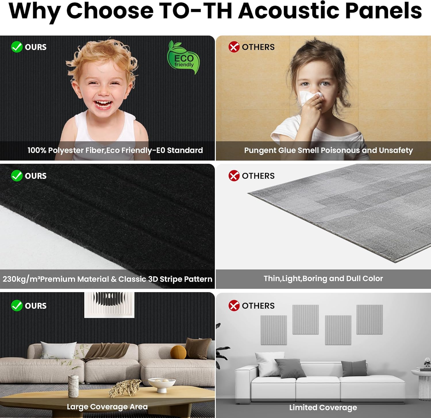 10 Pack Large Acoustic Panels,48 x 24 x 0.4 Inch Sound Proof Foam Panels for Walls，Premium Noise Dampening Panels,Sound Panels for Media Room, Office and Studio,Black