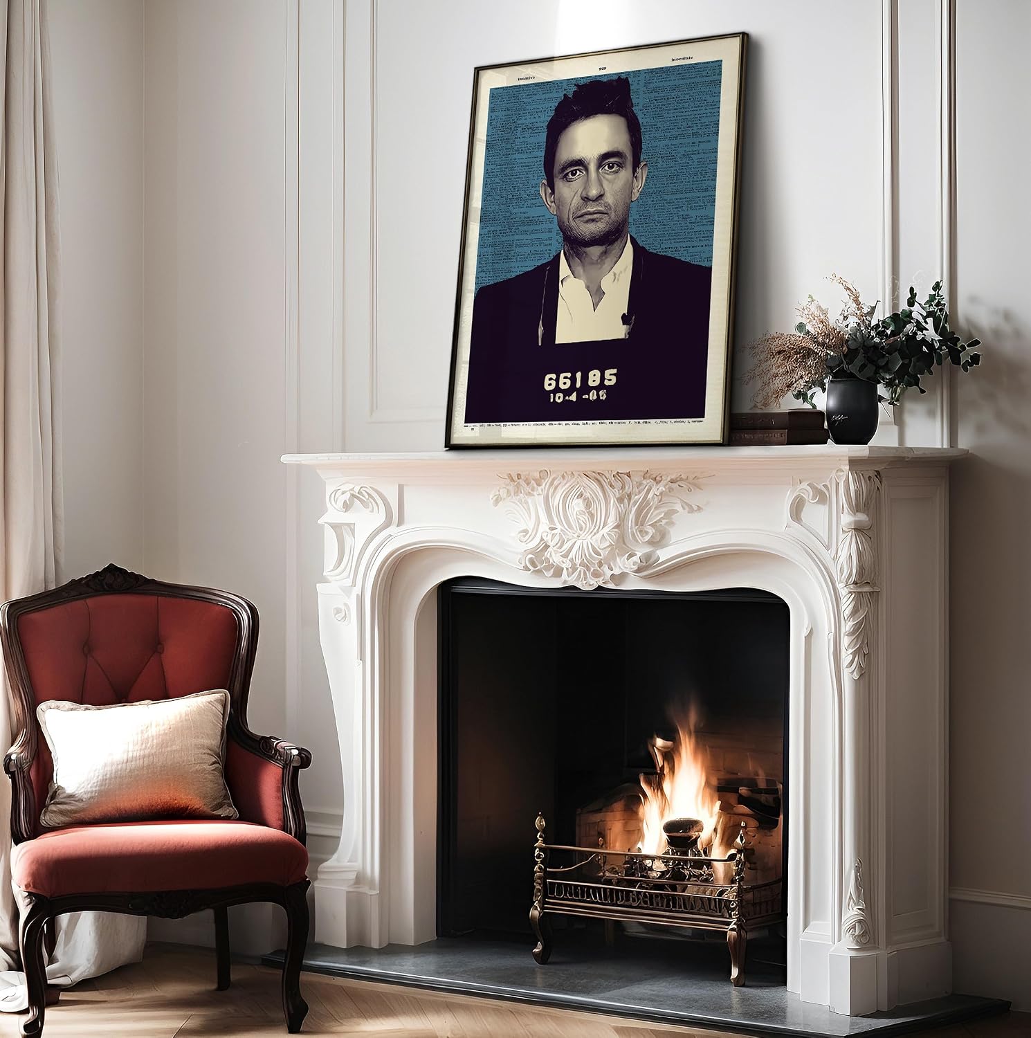 Poster Master Cash Mugshot Print - Retro Celebrity Musician Poster - Dictionary Art - Man in Black Portrait Wall Design - Vibrant Bedroom or Living Room Decor - 8x10 UNFRAMED Wall Art