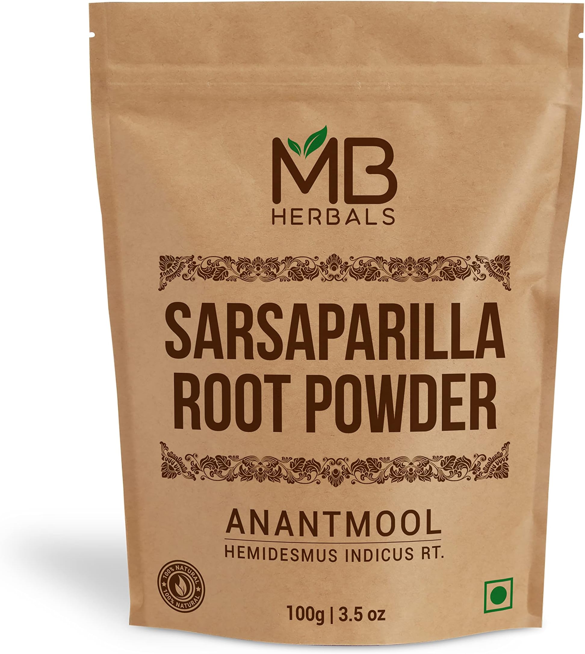 MB Herbals Sarsaparilla Root Powder 100gram Anantmool Nannari Dry Root Powder Red Sariva