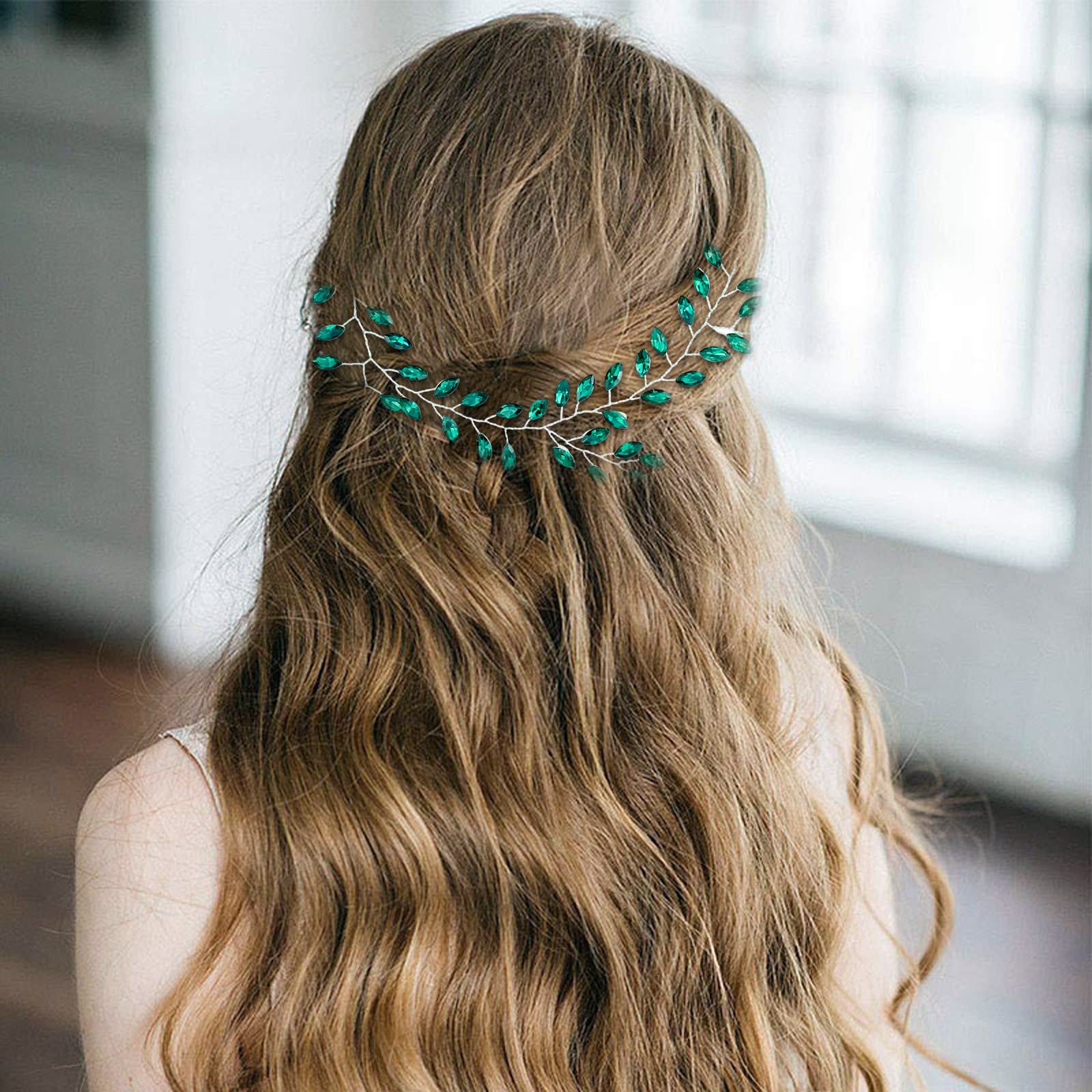 Denifery Emerald Wedding Hair Piece Green Hair Vine Bridal Gold Jewelry Headpiec Deniferymakeup Emerald Wedding Hair Piece Green Hair Vine  main image 2