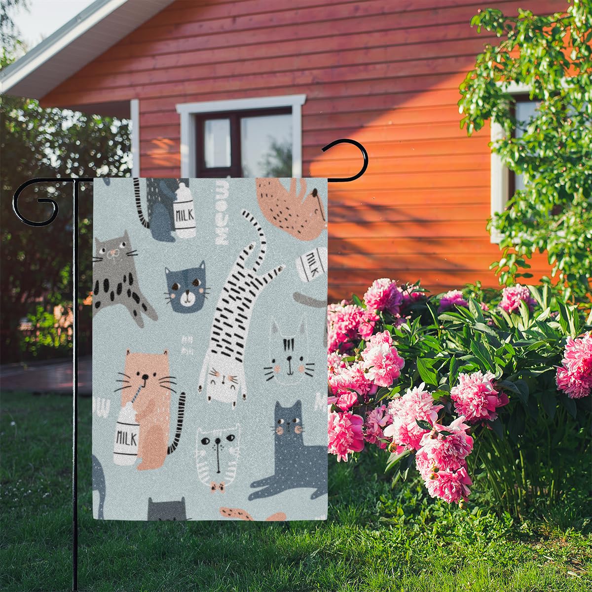 Bandiera Da Giardino Donna Con Gatto In Testa, 12x18, Verticale