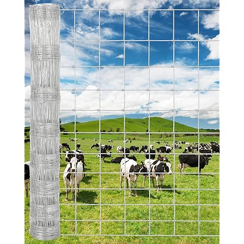 Farm Fence, 5Ft x 328Ft Galvanized Wire Fencing, Goat Cattle Deer Livestock Fence, Heavy Zinc Goat Fences for Goat Deer Yard Livestock Protection