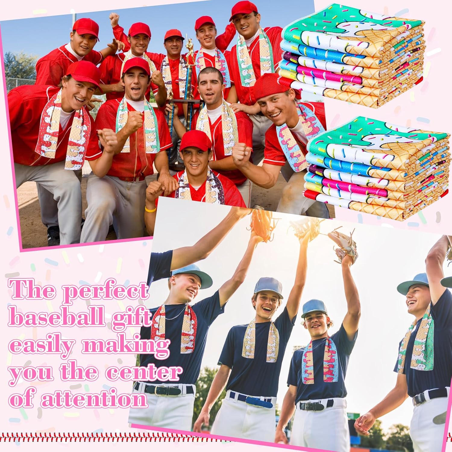 18 Pcs Ice Cream Drip Cooling Towel, Baseball Softball Towel Breathable Chilly Ice Towels, 40"x12" Cooling Towels for Sports Team Coach Gift Training, Cold Sweat Rag for Sport(Multicolor)
