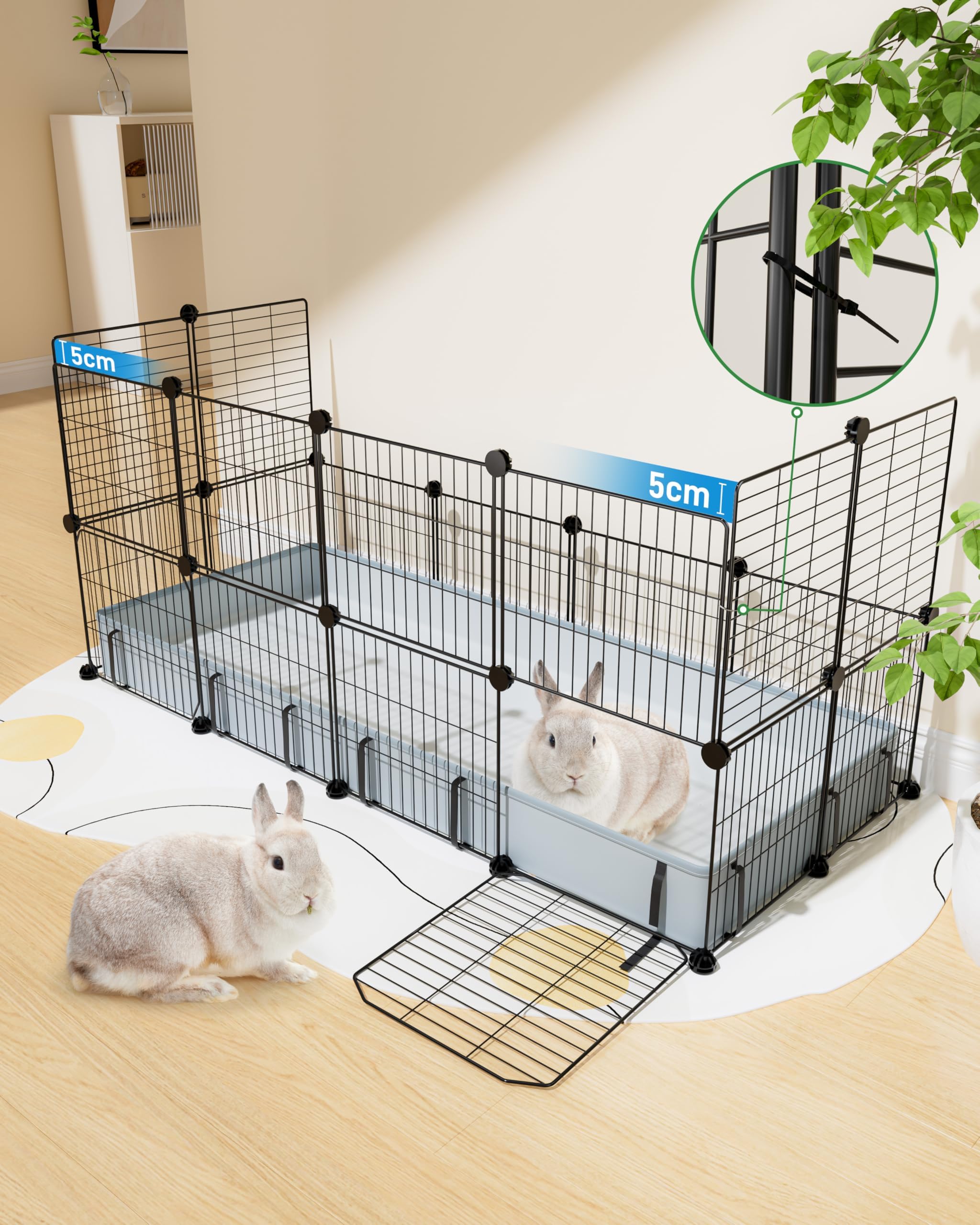 BUCATSTATE Cage pour petits animaux - 140 x 60 x 30 cm - Intérieur et extérieur - Fil métallique avec 2 portes - 20 panneaux - Avec tapis imperméable - Enclos C&C pour hérissons, chiots, chatons