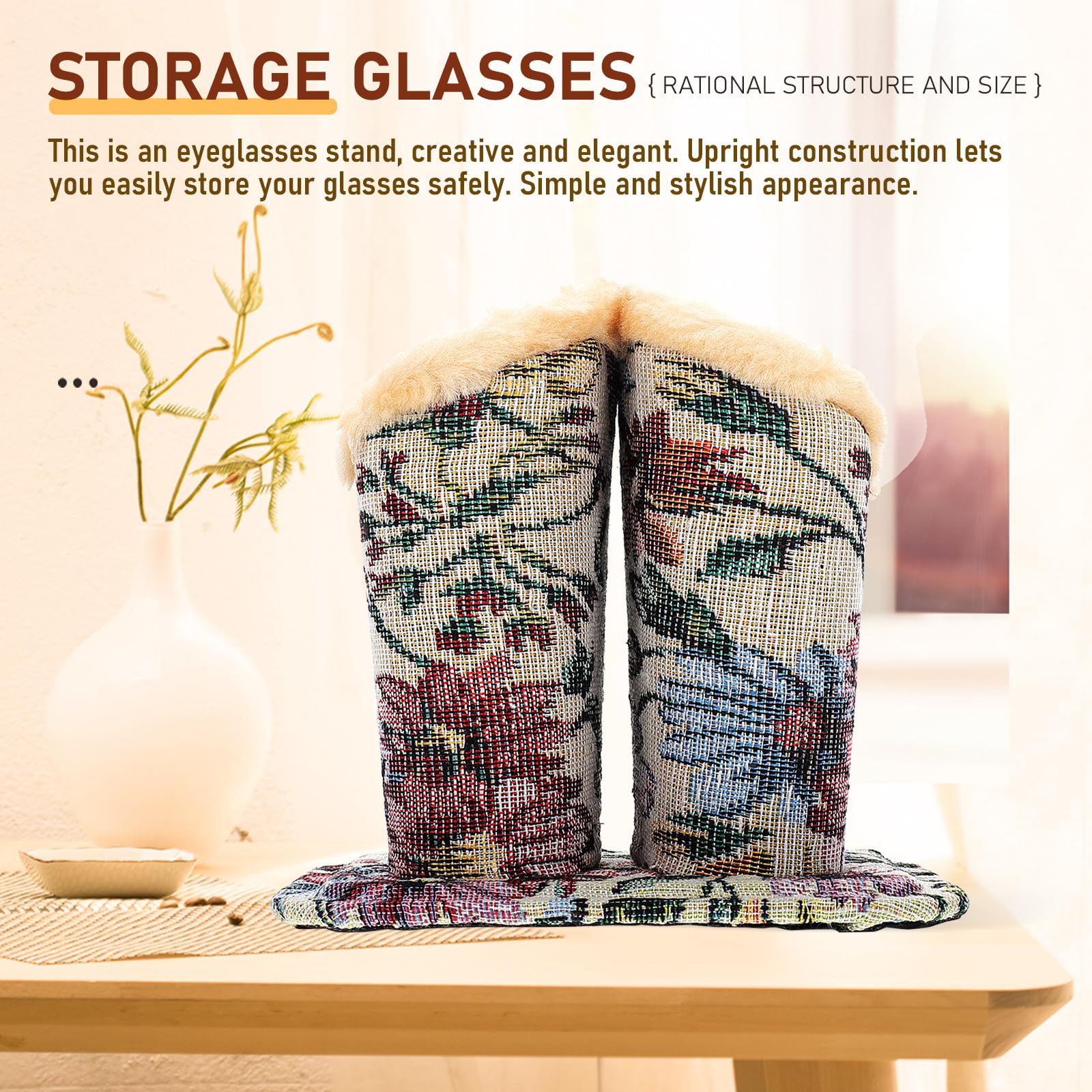 Operitacx Decorative Eyeglass Holder Multi-Function Glasses Stand with Plush Lining for Household Desk Nightstand 5.12X4.72X4.72 Inches Compact Glasses Accessory - Image 4