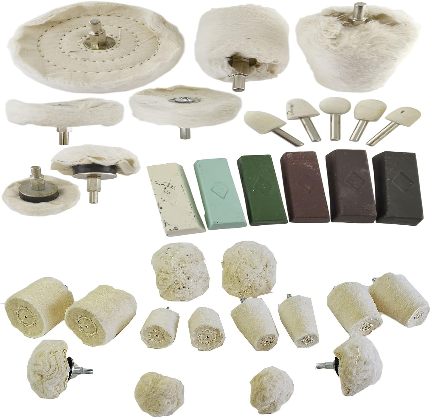 32pc Deluxe Polishing Kit Buffing Cloth Cotton Mop Drill Compounds Spindle Metal