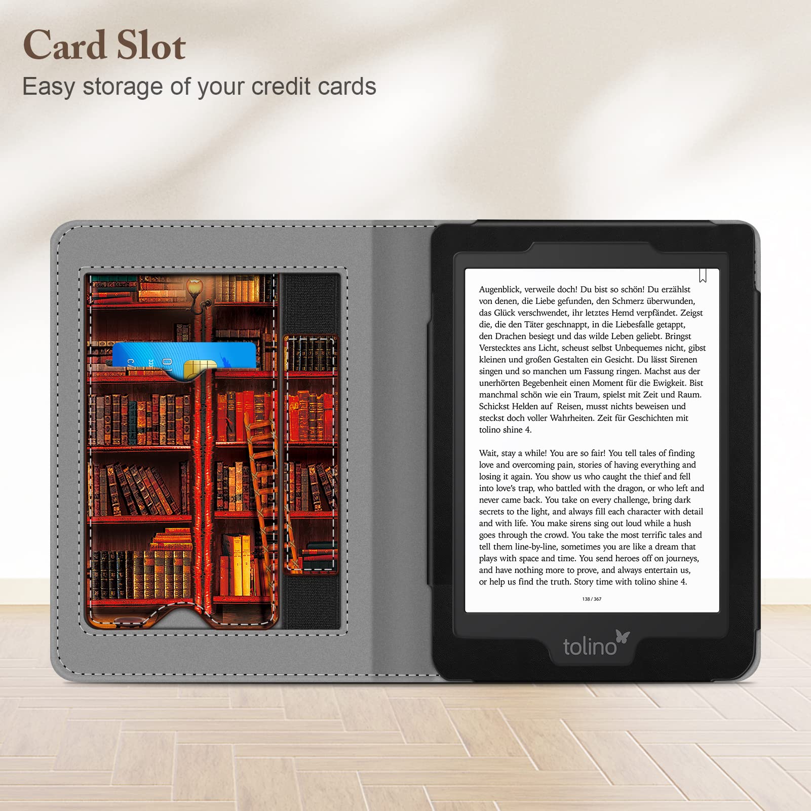 FINTIE Étui Compatible avec 6” Kobo Clara Colour/BW 2024 et Kobo Clara 2E 2022 - Coque Liseuse Housse avec Béquille, Fente pour Carte et Dragonne, Bibliothèque