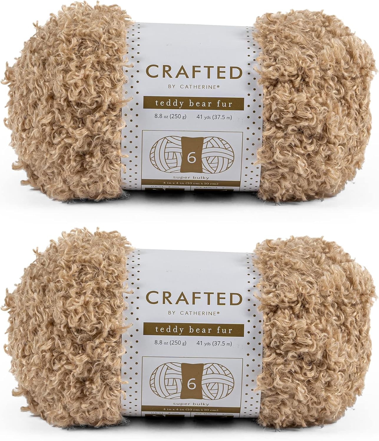 Crafted By Catherine Teddy Bear Faux Fur Yarn - 2 Pack (41 Yards Each Skein), Camel Color, Gauge 6 Super Bulky