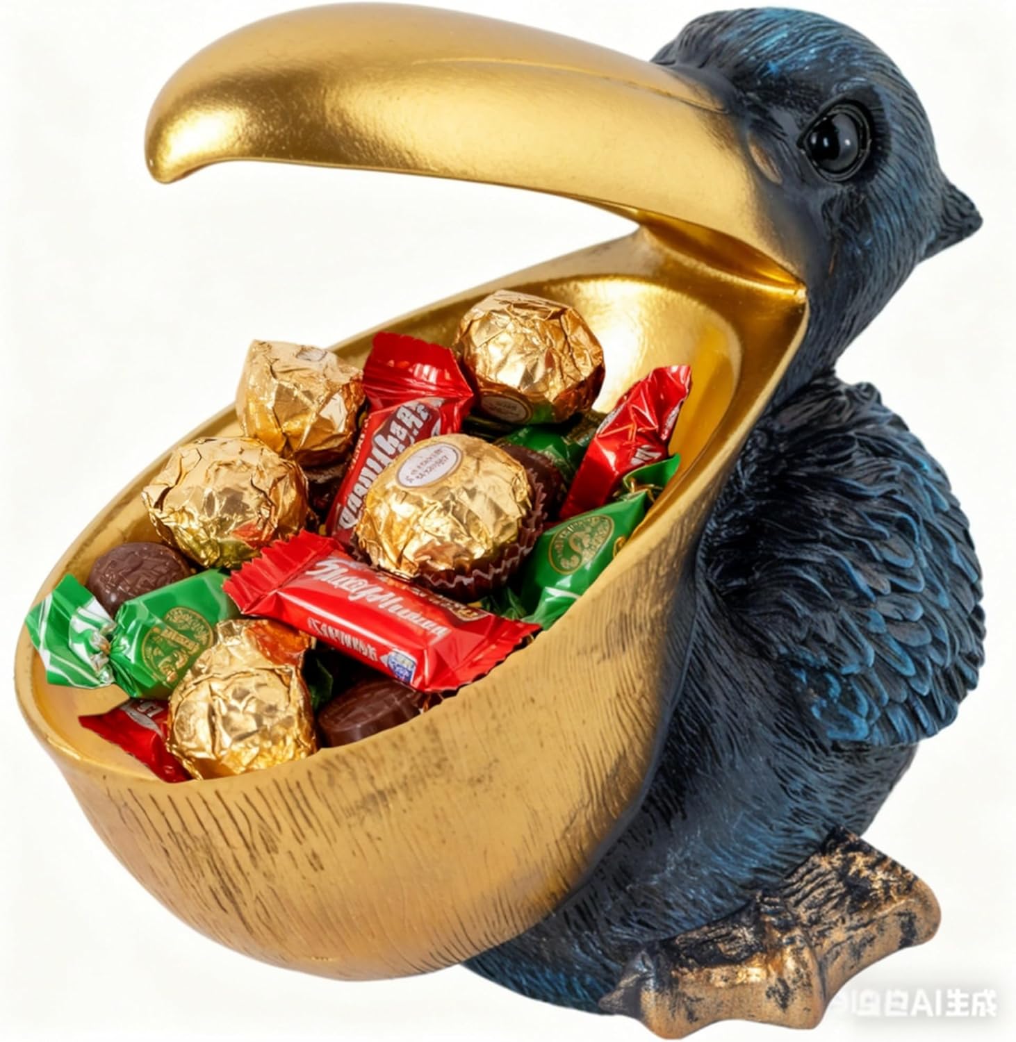 Pelican Statue Candy Dish Bowl for Entryway Table Decor Items Funny Animal Key Dish Decorative Objects for Office Desk Decor Accents (Blue/Gold)