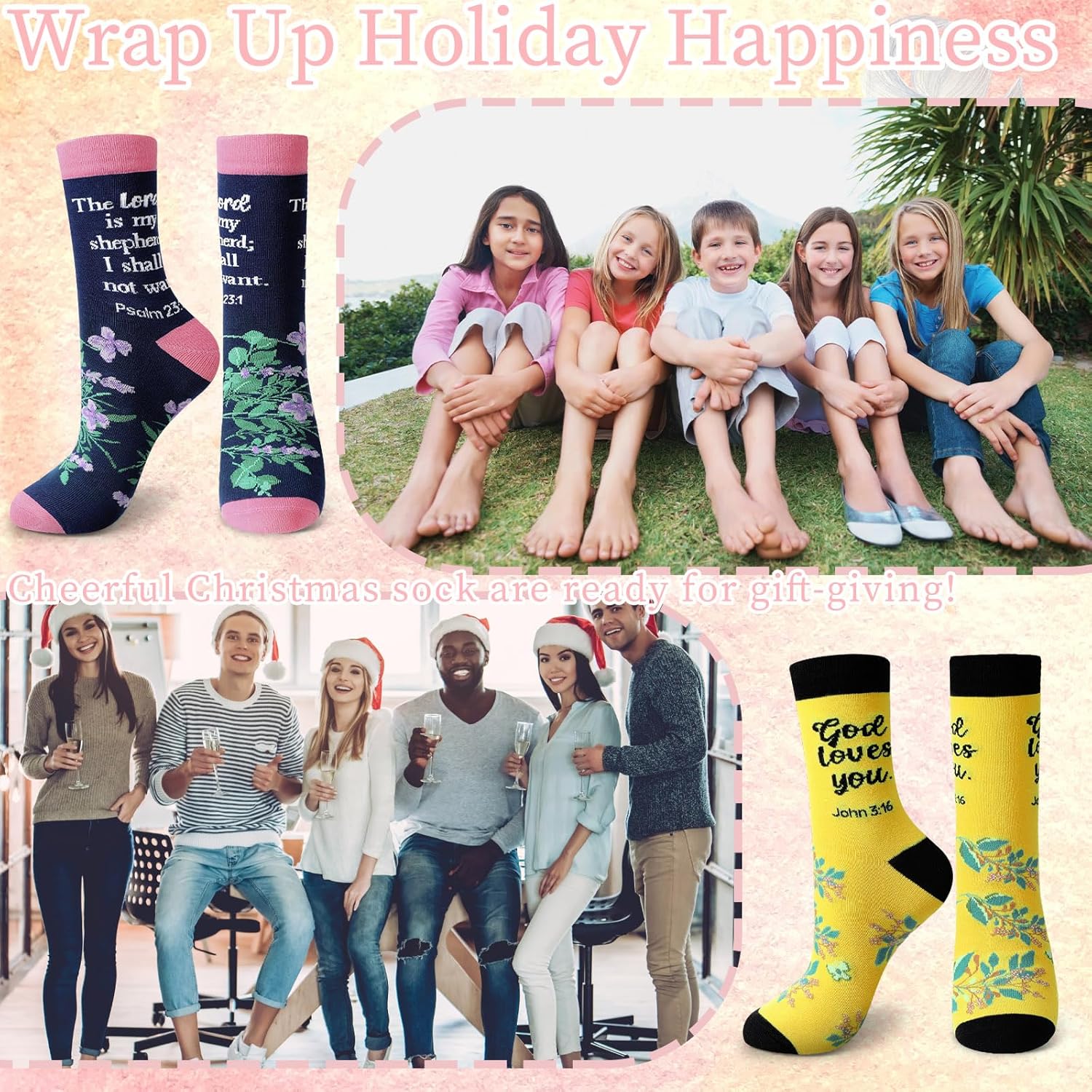 10/20/30 Pairs Christian Socks with Inspirational Words Flower Religious Gifts Jesus Bible Verse Socks for Men Women Pastor - Image 9