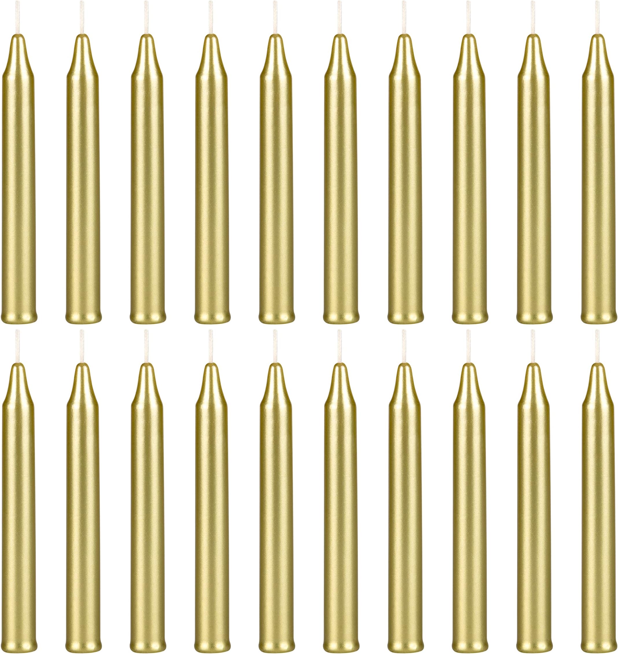 20 pcs Unscented Gold Exquisite Mini Taper Spell Candles, 4 Inch Tall x 1/2 Inch Diameter, Magic Chimes, Enchantment, Casting Rituals, Witchcraft, Wiccan, Altar, Metaphysical