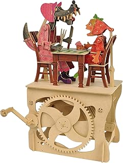 Little Red Riding Hood Wood Gear Toy w/Hand Crank, Printed Wood Pieces -Sustainable Automata Wood Toys