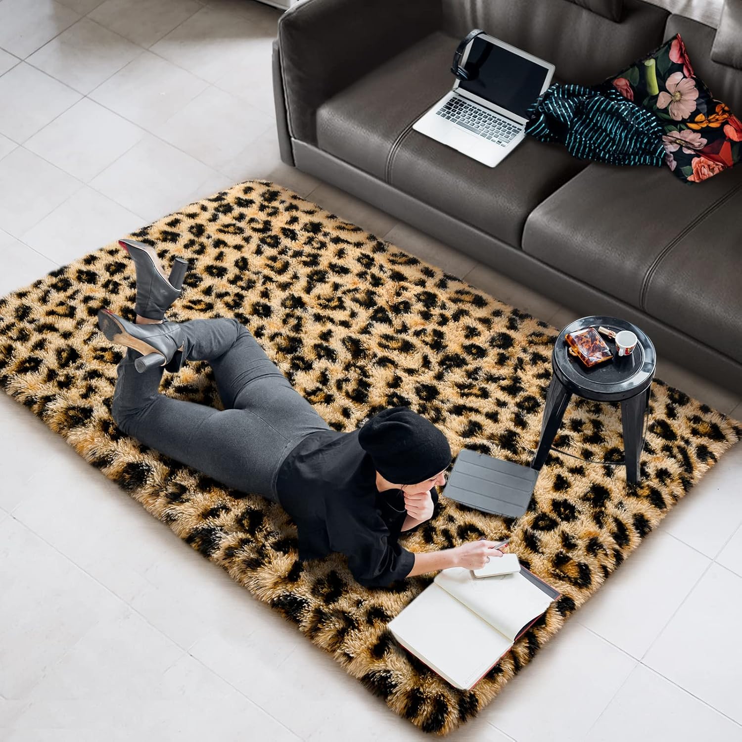 Amearea Fluffy Leopard Rug, Premium Cheetah Print Rugs, Soft Comfy Faux Fur Animal Carpet for Kids Room Bedroom, Living, Shaggy Teen Room Home Decor, Khaki 4x6 Feet - Image 7