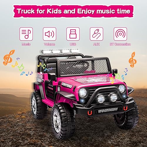 Miniatura 7 de SEHOMY - Camioneta de paseo para niños de 2 plazas con control remoto, vehículo eléctrico accionado a batería de 12 V para niñas de 3 años -
