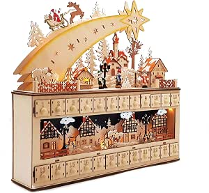 Spielwerk® Calendario dell'avvento in legno riutilizzabile con cassettini da riempire Calendario Avvento Casetta Inverno