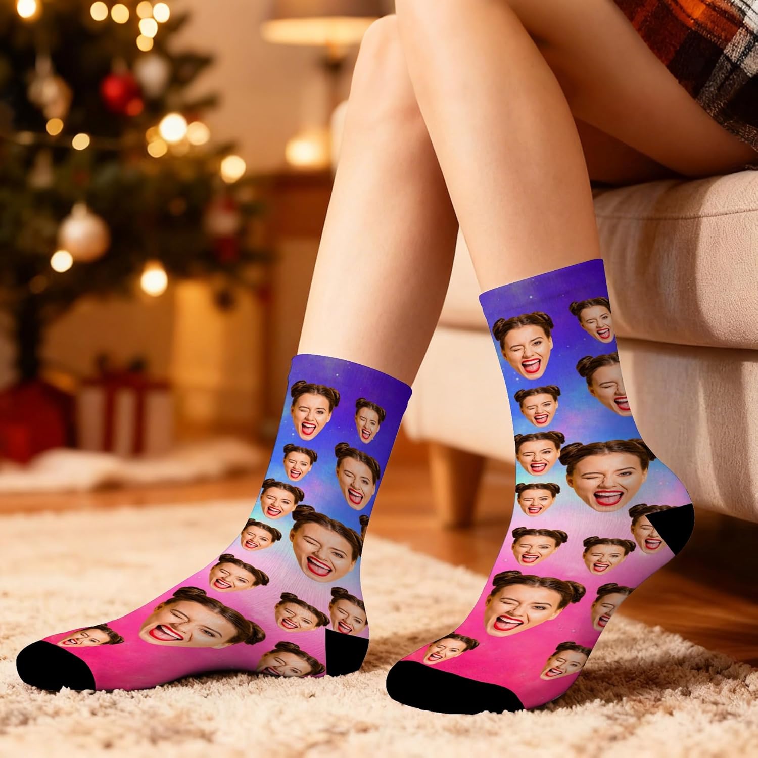 Custom Face Socks with Photo Novelty Crew Socks, Personalized Red Hearts Unisex Crew Sock Gifts for Men Women Made in USA - Image 3