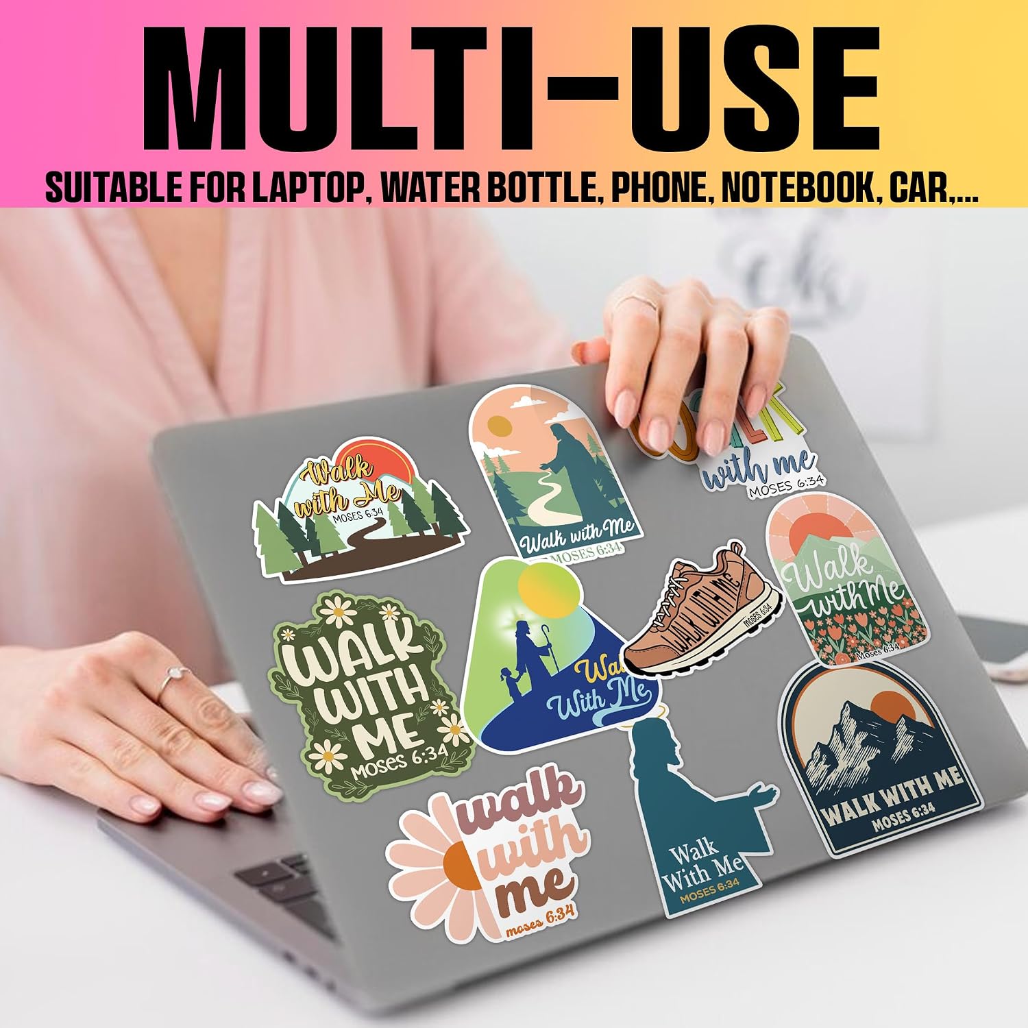 VOTANTA (15 Pcs, 3 inch) - Walk with Me Stickers Pack, 2026 LDS Youth Theme Sticker, Moses 6:34 Baptism Decals, Youth Girl Camp Christian LDS Gifts Decoration for Laptops, Phones, Water Bottles