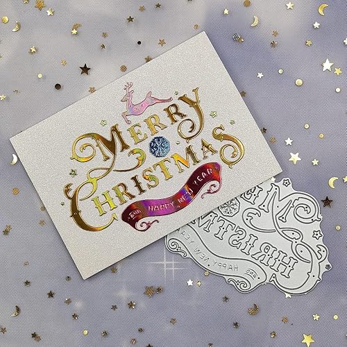 Miniatura 5 de Metal Merry Christmas Greetings Happy New Year Deer Snow Die Cuts Troqueles de corte, plantillas de estampado en relieve, molde de plantilla para