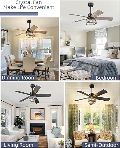 Miniatura 6 de YOUKAIN Ventilador de techo negro, ventilador de techo moderno de cristal de 48 pulgadas con luces y control remoto, 5 cuchillas reversibles con